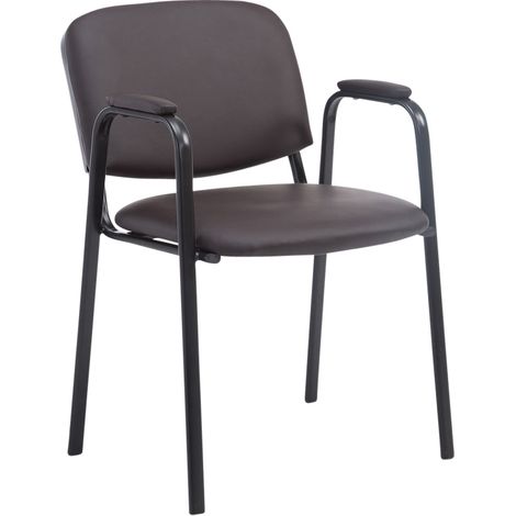 CLP – Chaise empilable Ken Pro en similicuir – Dossier ergonomique – Accoudoirs rembourrés – Piétement métallique noir mat – Pour salles de conférence (1/6)
