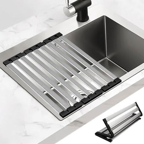 Égouttoir Vaisselle Télescopique Amovible 40x32,5 cm Enroulable Séchage Fruits Légumes Organisation Cuisine Rangement Intégré (1/5)