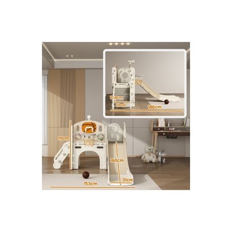 Aire de jeux intérieure 7-en-1 crème avec toboggan, rangement et tunnel à ramper pour chambre et salle de jeux (1/5)