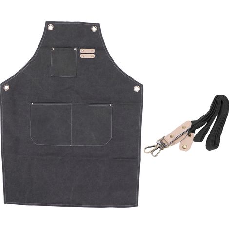 Tablier en coton toile réglable dos croisé, gris, avec poches pour cuisine et cuisine. (1/5)