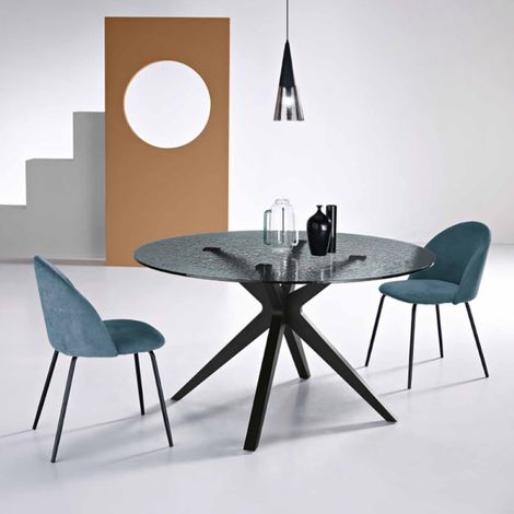 Tavolo rotondo 140 cm con piano in vetro martellato Fume' FEVER (1/3)