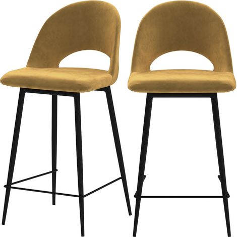Set de 2 taburetes para isla de cocina en terciopelo amarillo 65 cm - Pénélope