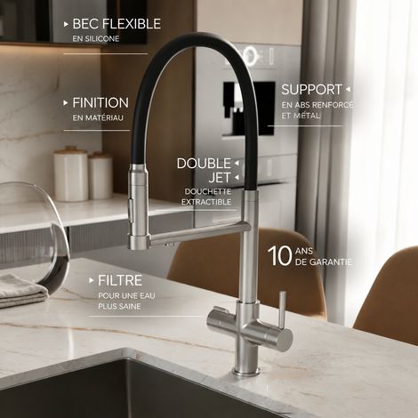 Mitigeur Cuisine brossé 3 en 1 double mode chaud et froid eau purifiée Évier Laiton 53,5 × 36 × 6,5 cm 2,95 kg – Livraison gratuite