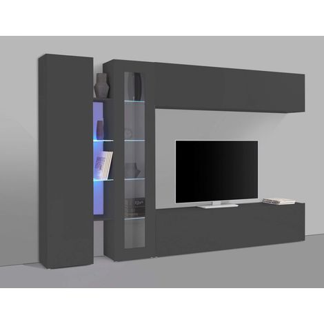 Parete Attrezzata Moderna per Soggiorno 280x30x180cm - ECHO - Colore: antracite opaco