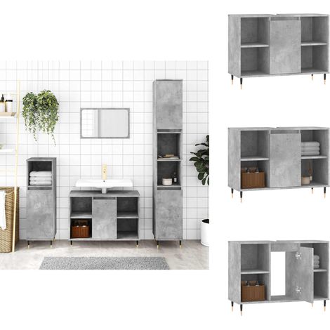 Armoire salle de bain gris béton 80x33x60cm bois d'ingénierie - Meuble De Salle De Bain - Armoire Salle De Bain - Rangement Salle De Bain - Meuble Lavabo - Design Industriel (1/5)