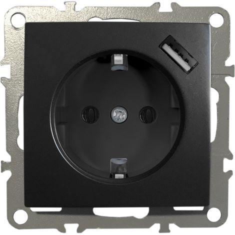 Schuko Steckdose Unterputz Schutzkontakt-Steckdose 1-Fach 16A 220-250V mit USB 5V 1A Schwarz Matt