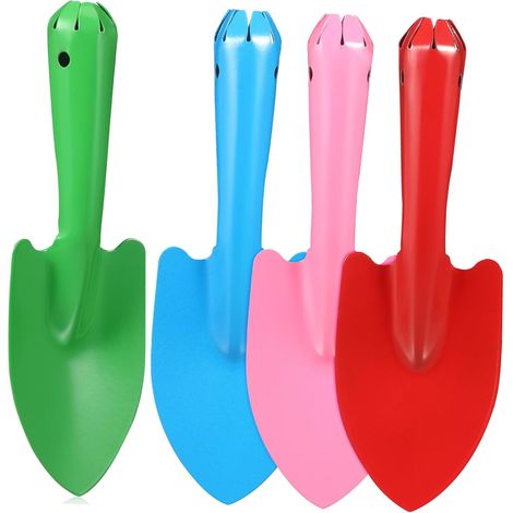 Lot de 4 mini truelles à main en métal coloré pour enfants - Pour planter du terreau, creuser et transplanter (1/5)
