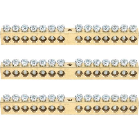 3 Pcs Borne De Mise À La Terre, 14 Positions Borne De Mise À La Terre En Laiton À Vis, Bloc De Barrière En Laiton À Vis M5 116x8x12mm Pour Dispositifs Électriques (1/5)