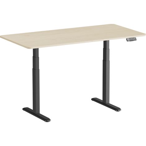 Bureau motorisé assis-debout 150x75cm, Plateau bois naturel à bords arrondis/Pied noir