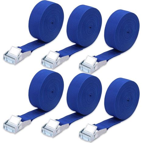 6 Pièces 4 m x 2.5 cm Sangles d'arrimage à cliquet, Sangle de Fixation Robustes et réglables, Sangle à Griffe avec Boucle de Serrage pour Voiture, Moto, Remorque, Porte-Bagages (Bleu) (1/5)