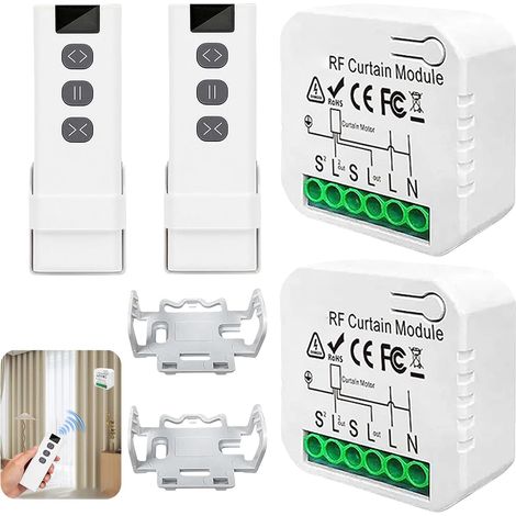 Ensemble de 2 commandes sans fil pour volets roulants, interrupteurs radio 230 V pour volets roulants, stores et auvents, avec télécommande radio et module récepteur, portée jusqu'à 100 m. (1/5)
