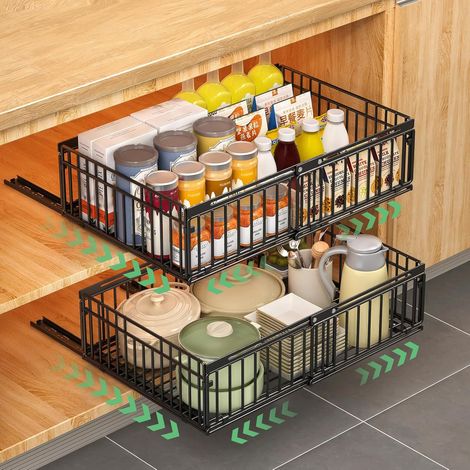 Pack of 2 Adhesive Kitchen Drawer Sliding Drawer Cabinet Drawer Kitchen Cabinet Organizer for Cupboards, Drawer Organizer, No Drilling or Nailing Required (1/5)
