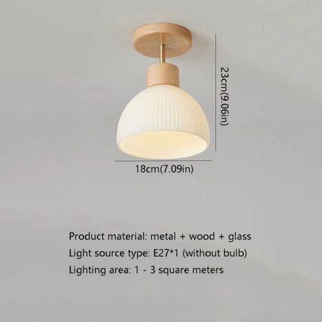 Plafonnier en verre style japonais - MHY® - Art en bois - Encastré - 3000K Blanc Chaud - Diamètre 18 cm - Hauteur 23 cm