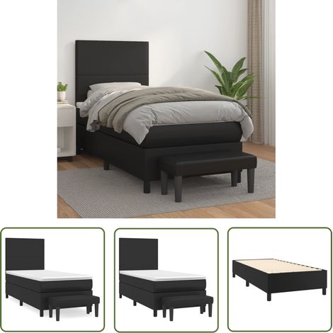 The Living Store Sommier à lattes de lit avec matelas Noir 90x190 cm Similicuir - Lit Plateforme - Lit Design - Lit Moderne - Lit Double - Literie (1/5)