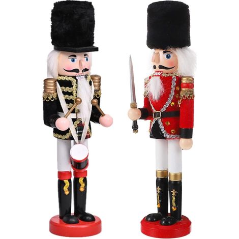 2Pcs Nussknacker Figuren bois Nussknacker Soldaten, 30cm Traditionelle Noël Nussknacker Figuren décoration en KieRP - RP (1/5)