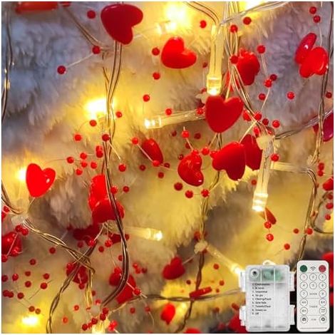 Guirlande lumineuse de Saint-Valentin de 5 m à 40 LED en forme de cœur rouge avec guirlande de Saint-Valentin, alimentée par piles avec minuteur à distance pour décoration de mariage, Saint-Valentin (1/5)