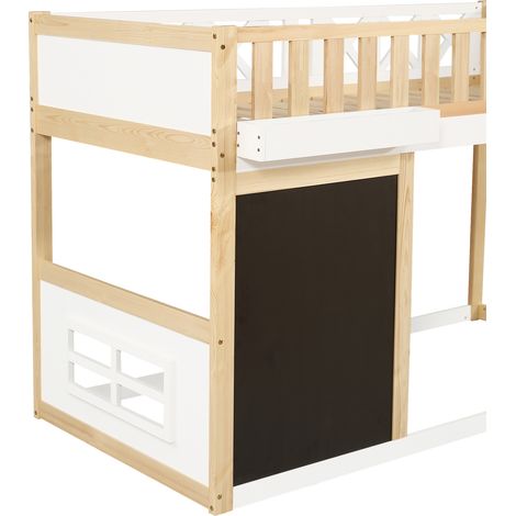 Kinder-Hochbett 90x200 cm aus Kiefer und MDF in Weiß/Natur mit Tafel und Stauraum (1/5)