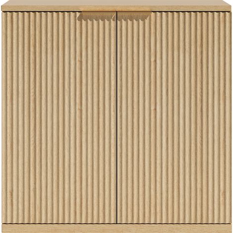 Aparador moderno de 2 puertas con frontal estriado efecto madera clara, 80 x 40 x 80 cm (1/5)