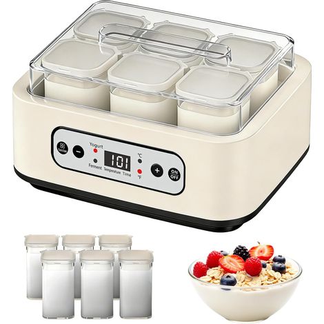 Yaourtière électrique avec 6 pots en verre de 250 ml - Minuterie et température réglables (1/5)