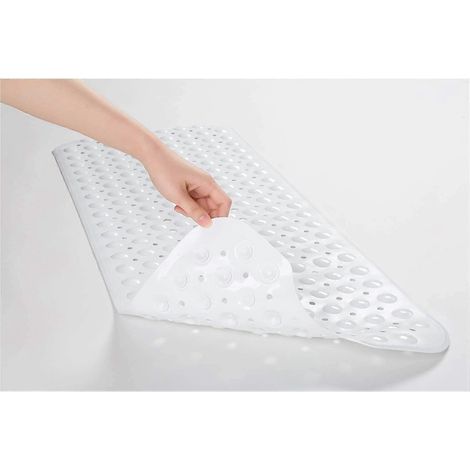 Tapis de bain antidérapant, résistant à la moisissure, extra long, antibactérien, sans BPA, sans latex et sans phtalates, lavable en machine, idéal pour les enfants, 39 x 16 (blanc) (1/5)
