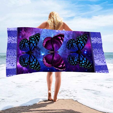 Serviette De Plage - Microfibre - 75 x 150 cm - Double Face Velours Imprimé Papillons - Séchage Rapide - Anti-sable - 1 Pièce (1/5)