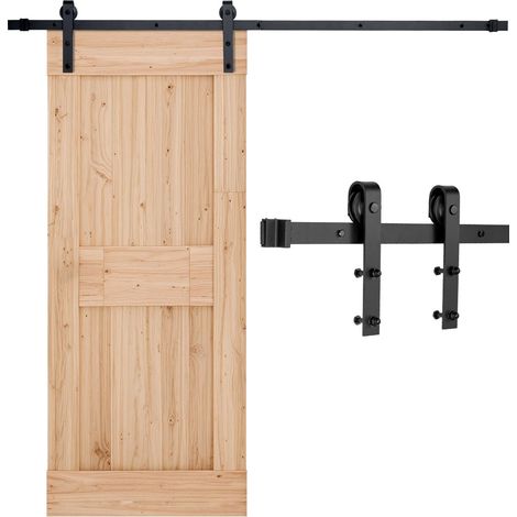 Kit Quincaillerie de Porte Grange Coulissante Simple, 183 cm, Rail Durable et Rouleau J, Charge 150 kg, pour Portes 914,4 mm de Largeur 34,92-44,45 mm d'Épaisseur, Noir, Portes Non Incluses (1/5)