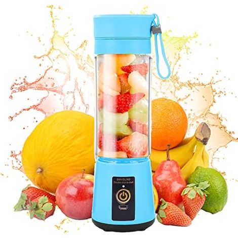Tragbarer 380-ml-Standmixer für Smoothies, USB-aufladbar, Einzelportionsmixer, ideal für Büro und Reisen – Blau