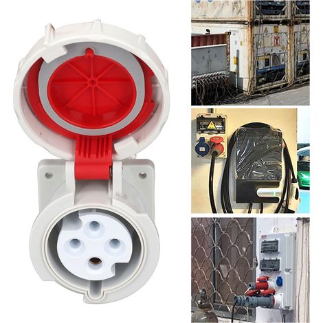 Dreiphasige, 4-polige, 32 A, IP67, AC380–415 V, wetterfeste Industrie-Einbausteckdose (1/5)