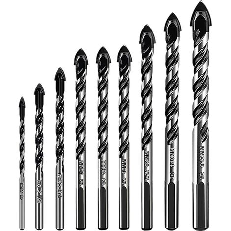 Coffret de 10 forets en carbure de tungstène, divers matériaux diamètre 3/4/5/6/6/6/6/8/10/12 mm, convient pour carrelage, ciment (1/4)