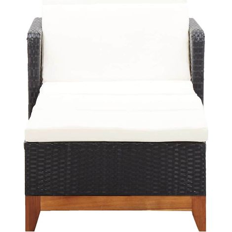 Lettino Prendisole Sdraio Polyrattan e Legno Massello di Acacia Nero (1/5)