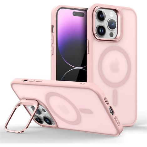 (iPhone 12 mini, rose) Étui de téléphone magnétique antichoc pour iPhone avec support et protection d'objectif en verre. (1/3)