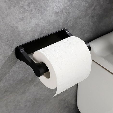 Porte-rouleau de papier essuie-tout mural sans perçage - En aluminium - Autocollant - Pour cuisine, salle de bain - Noir (1/5)