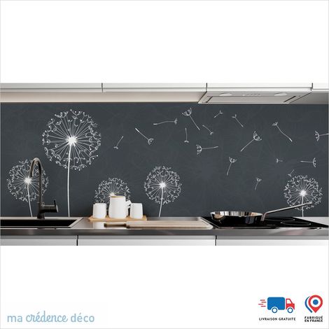 Crédence : Fleurs et pissenlits - Couleur Gris anthracite - Alu composite - 60 - 120 (1/3)