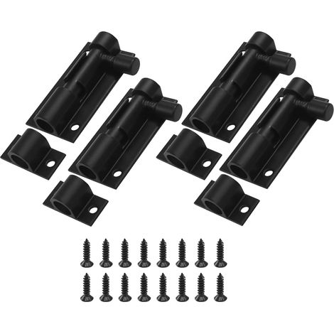 Quatre verrous cylindriques de 3 pouces, mini verrou de porte coulissante en aluminium, robuste avec vis (noir). (1/4)