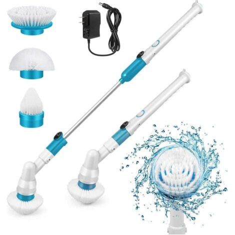 Brosse rotative sans fil à 360 ° pour baignoire et carrelage, nettoyeur de surface multifonction avec 3 têtes de brosse de nettoyage remplaçables, 1 bras d'extension et adaptateur (1/5)