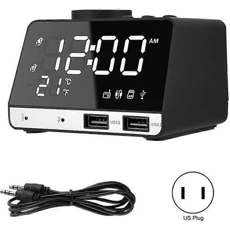 Réveil électronique numérique LED rechargeable USB K11 avec haut-parleur Bluetooth et audio AC100-240V ( (1/5)