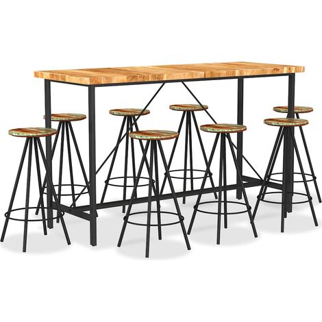 vidaXL Muebles de bar 9 pzas madera maciza acacia y madera reciclada (1/5)