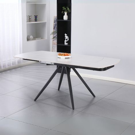 Tavolo girevole allungabile Kitti con piano in ceramica effetto marmo larice beige 120x88x76H (1/3)