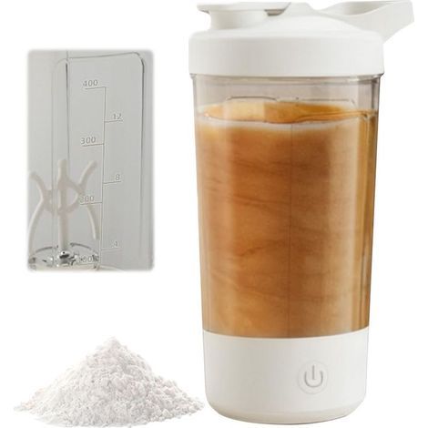 Shaker électrique de 450 ml : shaker électrique blanc à protéines, rechargeable par USB C, pour shake protéiné et milk-shae (1/5)