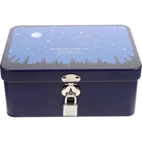 Boîte vintage en fer-blanc avec serrure, boîte de rangement tirelire, boîte à bijoux, boîte à souvenirs-17.5X13X7.5CM (1/3)