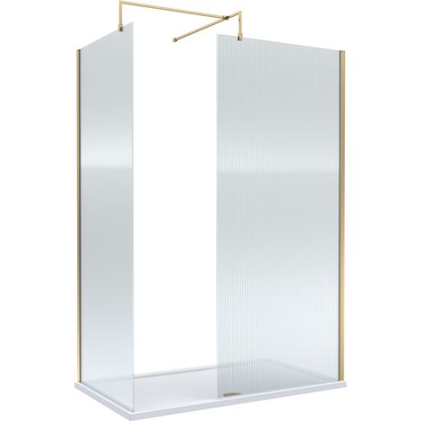 Balterley Fluted Walk-In Wetroom Bundle with Tray and Waste, 1400x800mm, Brushed Brass (1/4)