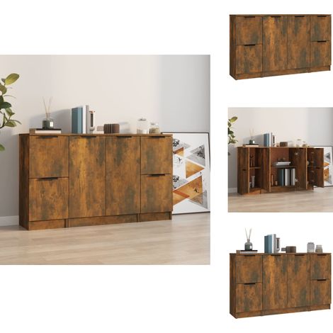 Sideboards 3 Stk. Räuchereiche Holzwerkstoff - Holz Sideboard - Wohnzimmermöbel - Regal - Sideboard Set - Rauchfarbe (1/5)