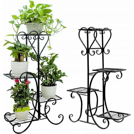 Metall-Blumenbett, Loft-Blumenständer, freistehendes Loft, schwarz, 4-stufig [Blumenbett 5]