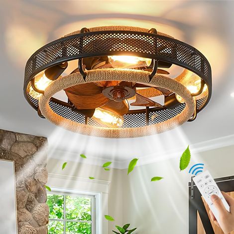 Ventilateurs de Plafond avec Lumière et Télécommande Lampe de Ventilateur E27 Vintage Fan Plafonnier Métal Cage Lustre de Ventilateur Silencieux Industriel pour Chambre Salon Fan Lustre Éclairage (1/5)