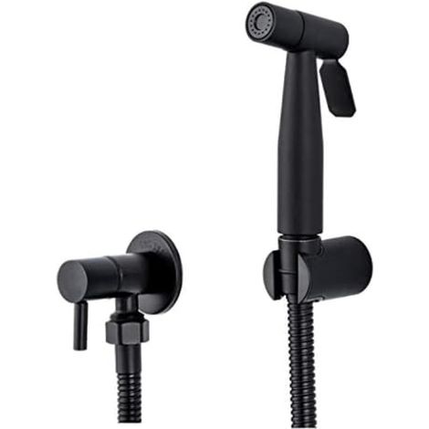 Grifo de cocina negro combinado con rociador higiénico de pared, un accesorio de baño versátil. (1/4)
