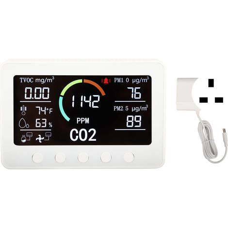 Détecteur Qualité Air Intérieur 7 en 1 TVOC PM2.5 CO2 Température Humidité Testeur WiFi Blanc 100-240V Prise UK (1/5)