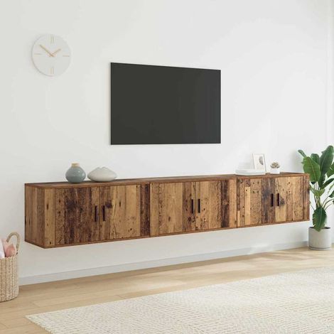 Ensemble de meuble TV mural 3 pcs-Banc TV-Meuble Télé Bois Ancien 80 x 34,5 x 40 cm (1/5)