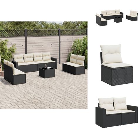 9-tlg. Garten-Sofagarnitur mit Kissen Schwarz Poly Rattan - Gartenmöbel Set - PE-Rattan Möbel - Outdoor Sofa - Esstisch Set - Lounge Set (1/5)