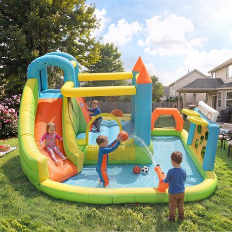 Château gonflable pour enfants vec Piscine et Toboggan - Château Gonflable 3-10 Ans avec Zone de Saut et Foot - Aire de Jeux, 360 x 320 x 200 cm (1/5)