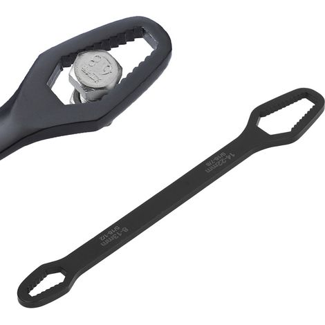 Clé à douille double, clé à fourche auto-serrante double, clé multifonctionnelle réglable 8-22 mm pour usage domestique, noire. (1/5)
